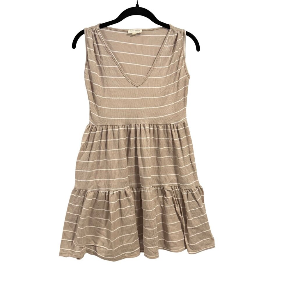 See You Monday Tan Cream Stripe Sleeveless Dress Size S‎